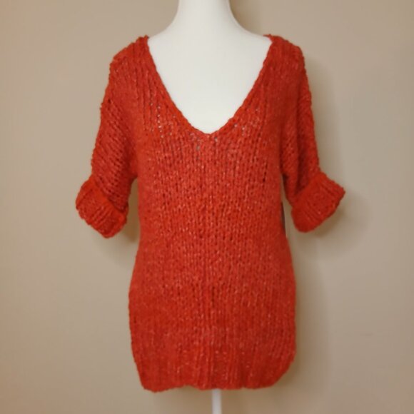 NWT Free People Georgia Deep V Neck 1/2 Sleeve Chunky Knit Sweater Size XS - Picture 2 of 11
